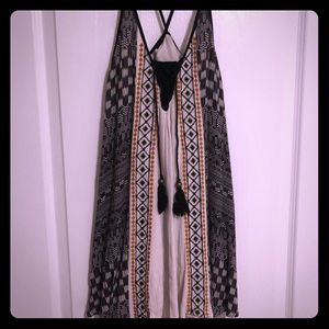 Patterned mini dress with cross back